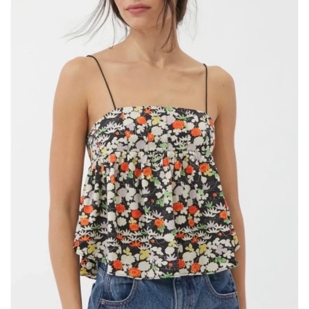 Urban Outfitters Floral Babydoll Camisole Top Black Orange XS OB1236108